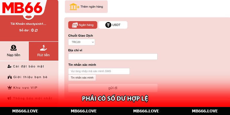 Phải có số dư hợp lệ